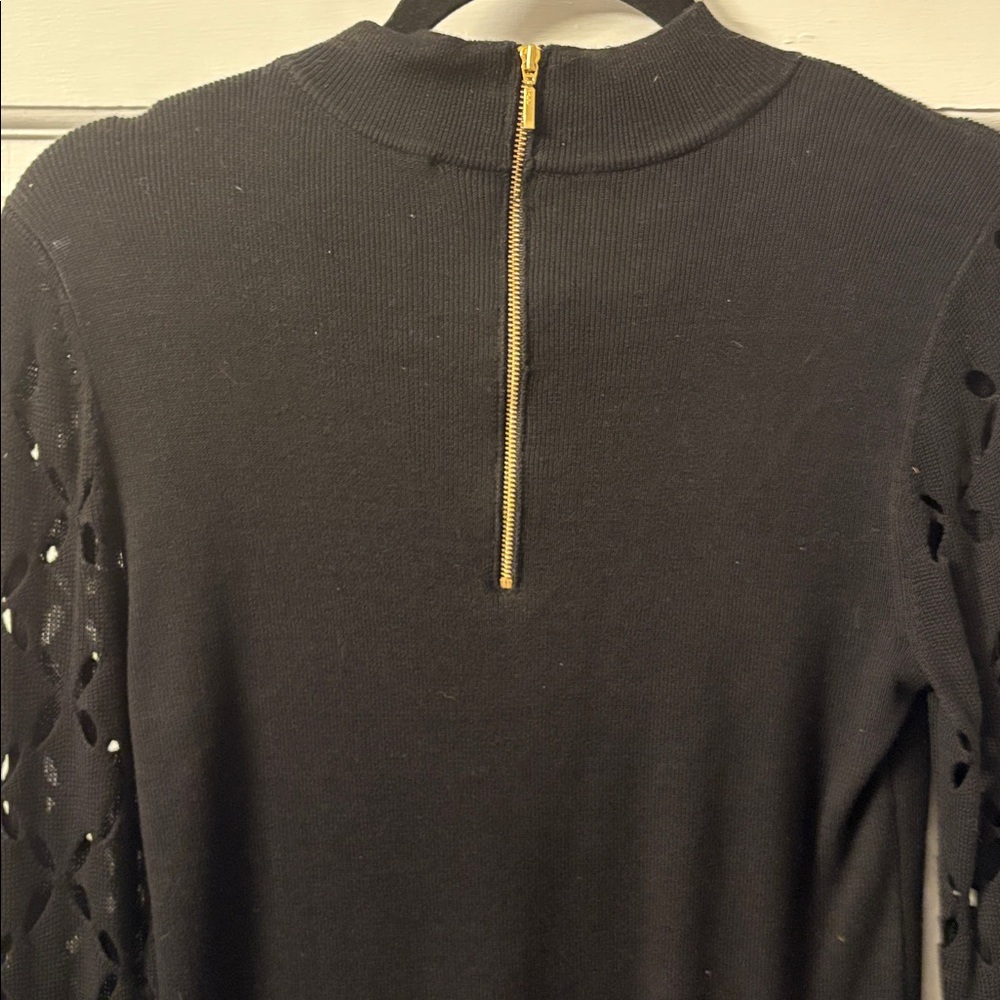 White House Black Market Black Knit tunic Top with cut out sleeves M - Picture 7 of 9
